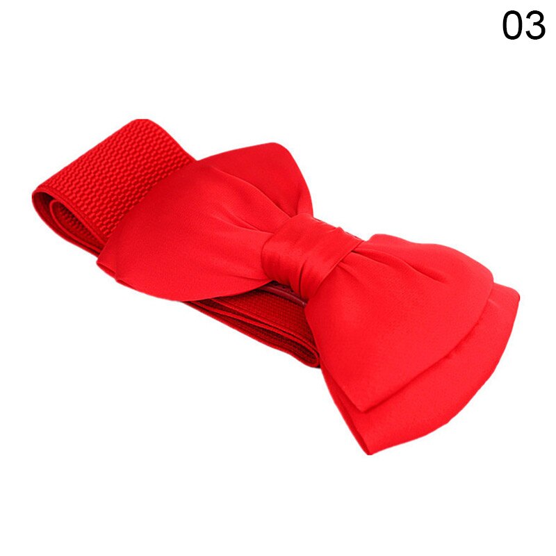 Women Bowknot Cummerbunds Elastic Bow Wide Stretch Bukle Waistband Belt 12 Colors Girl Dress Accessories Waist Belts: Red