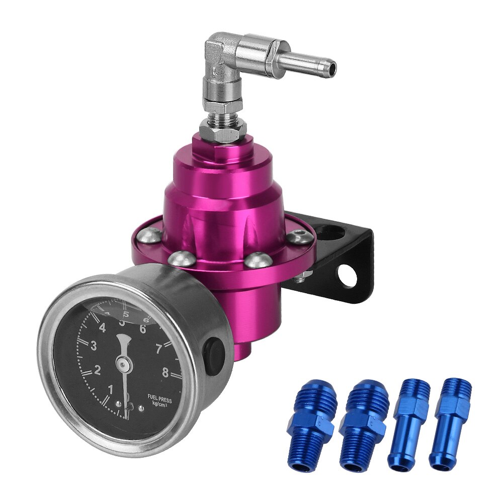 Verstelbare Fuel Pressure Regulator Met Gauge Kit 7 Kleuren Voertuig Monteren Brandstof Supercharger Universal Aluminium: Paars