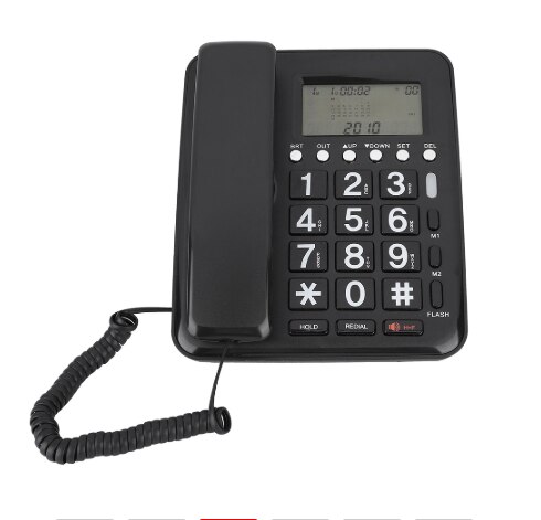 Telefoon met nummerherkenning, vaste lijn voor thuis, kantoor, hotel, stereo, zwarte bekabelde engelse telefoon met luidspreker, voicerecorder