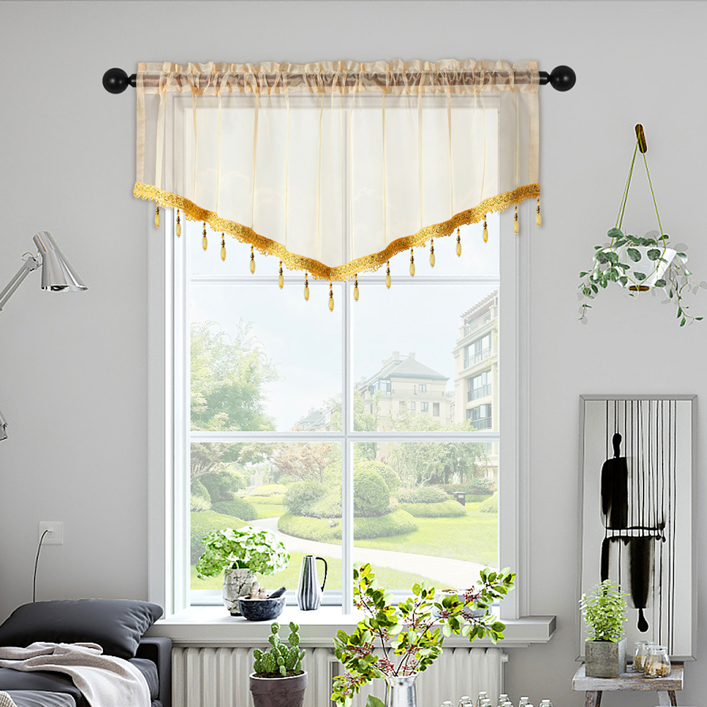 1Pc Pure Kleur Gordijn Valance Met Kralen, Staafzak, Modern Nieuw Valance Voor Woonkamer, Transparante Dunne Doorschijnende Valance: YELLOW