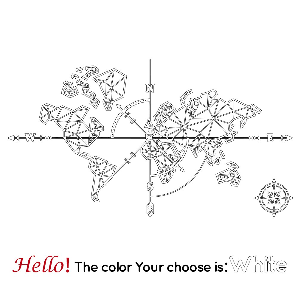 Large World Mape Compass Wall Decal Travel Adventure Exploration Global Earth Vinyl Wall Sticker Office Classroom Kids Room: white