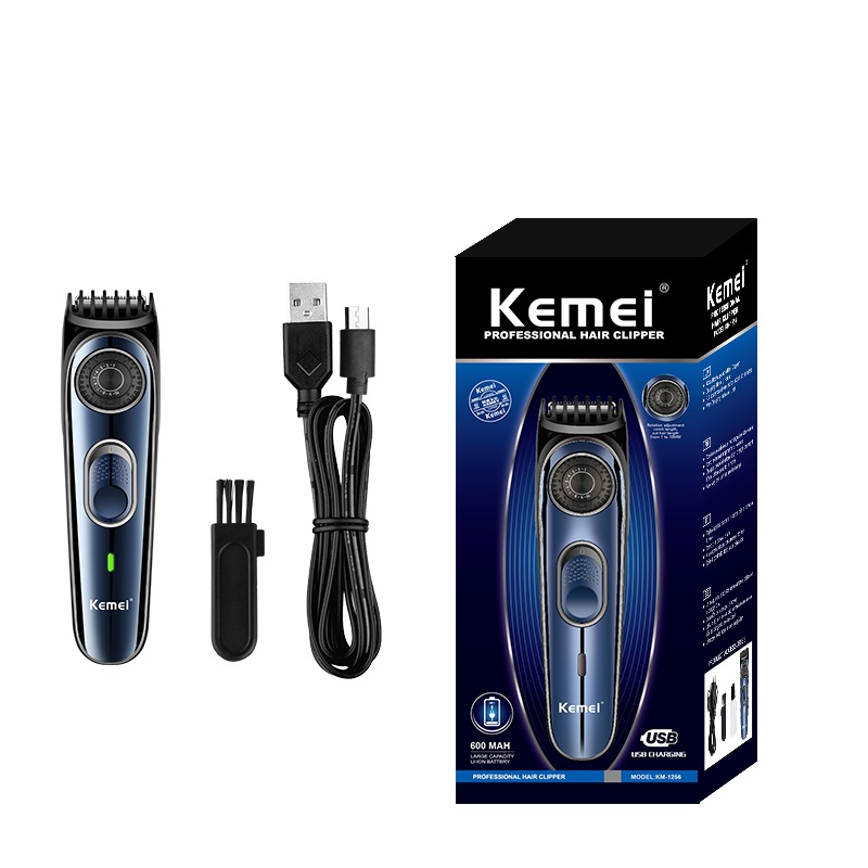 USB Barber waterdichte draadloze tondeuse Kemei km-1256 elektrische draadloze professionele tondeuse: Blauw