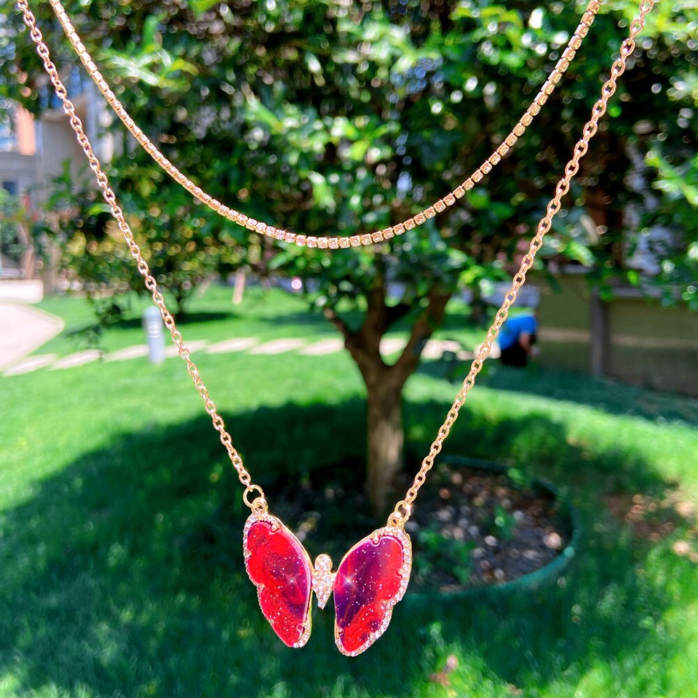 Flatfoosie Mode Glimmende Vlinder Hanger Kettingen Voor Vrouwen Multilayer Goud Zilver Kleur Kristal Ketting Sieraden Party