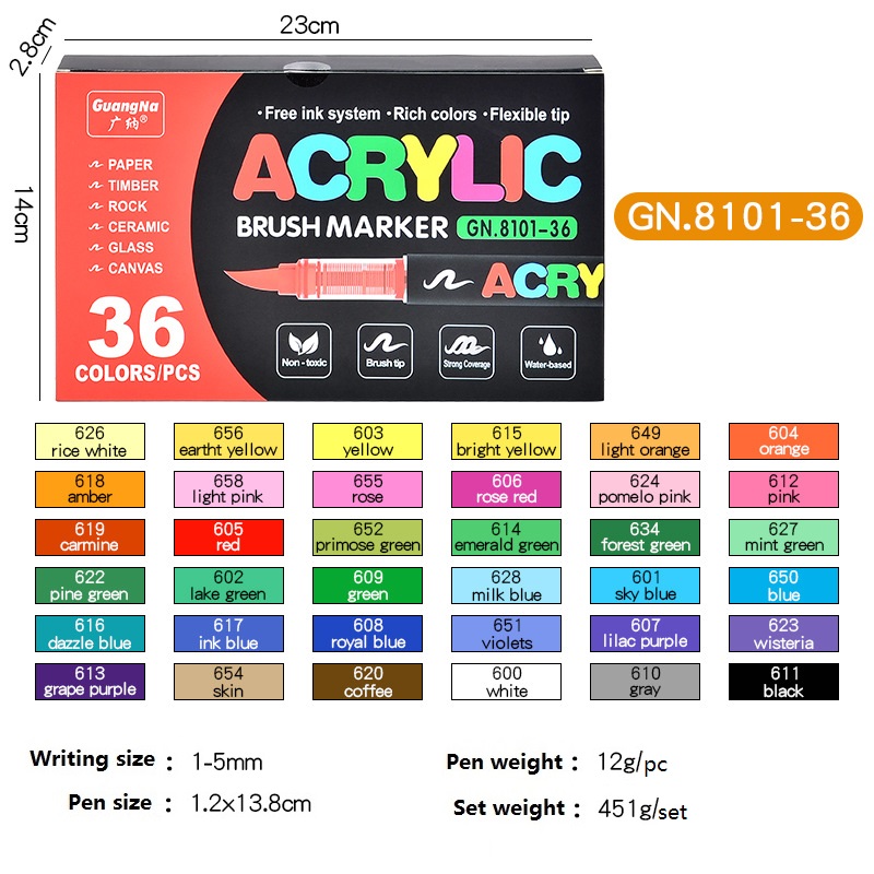 Guangna Acrylic Painting Markers Set Plumones 72/60/48/36/24/12 Colors Soft Brush Pen Marcadores Drawing Graffiti Art Supplier: Light Grey