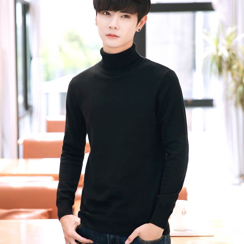 Ensfarvet rullekrave sweater herre klassiske strikkede herre sweatere forår efterår afslappet turtleneck krave slim fit pullover
