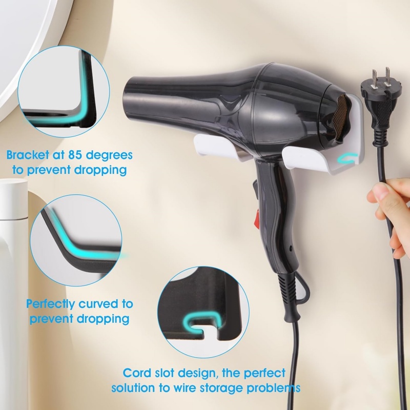 Support pour sèche-cheveux, support pour lisseur de cheveux, étagères sans clous pour salle murale, salle de bain, étagère de rangement murale pour la maison