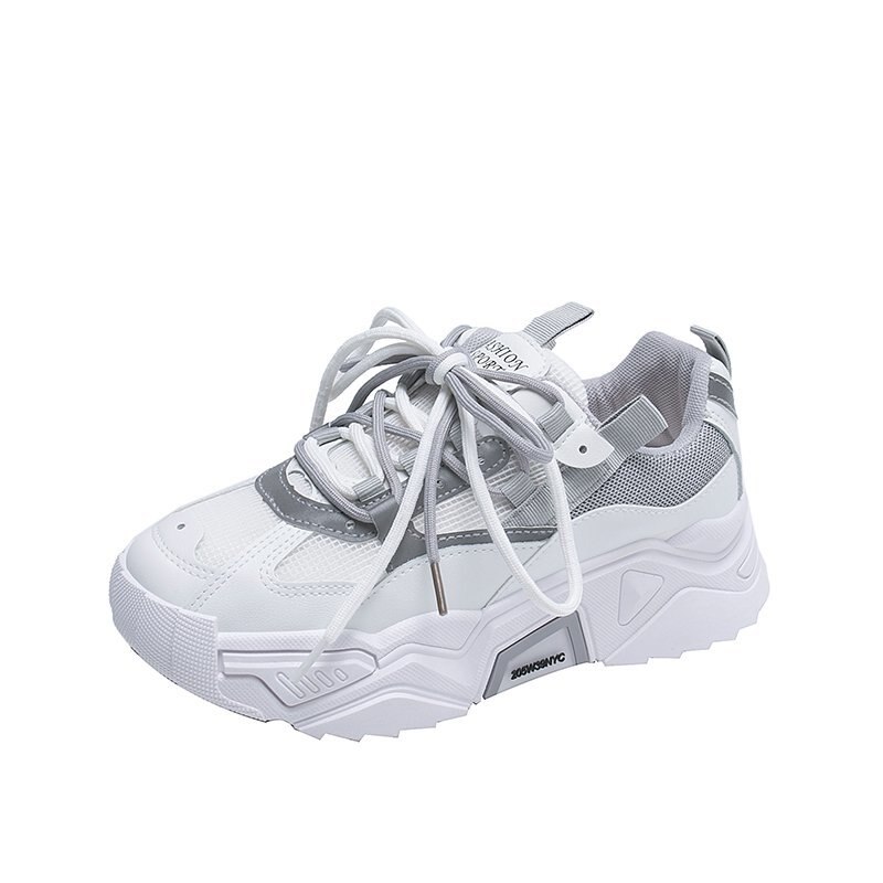 Baskets réfléchissantes pour femmes, chaussures de course à plateforme respirantes en maille, chaussures de sport de jogging antidérapantes et amortissantes pour l'extérieur: Gris / 40