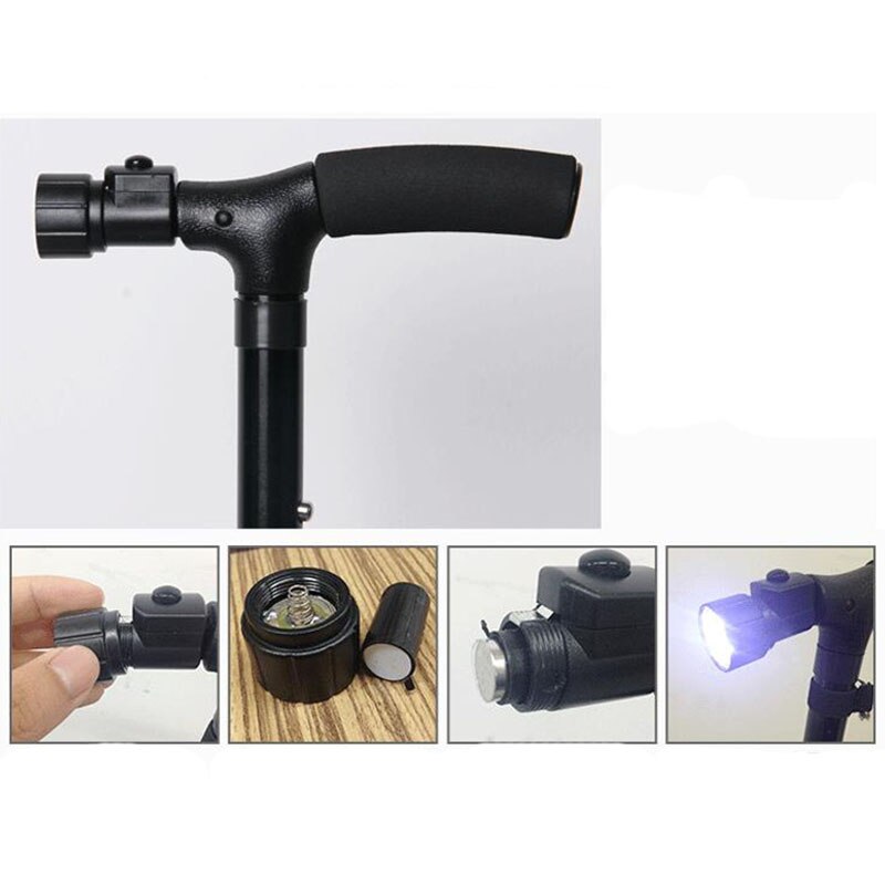 LED Light Safety Walking Stick For Old Man Folding Trekking Poles T-handle Hiking Poles Cane Walking Stick For Elders Crutch