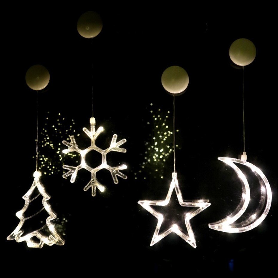 Led kerstverlichting glazen decoratie maan ster lampen raam decoratieve verlichting kindernachtlampje aaa op batterijen kerst