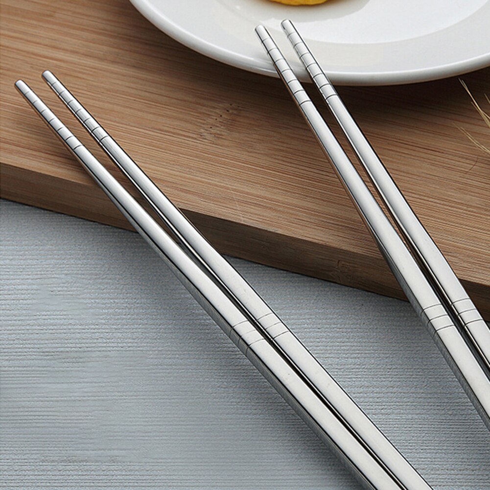 5 Pairs 19/23cm Potable Reusable Stainless Steel Kitchen Non-slip Chopsticks