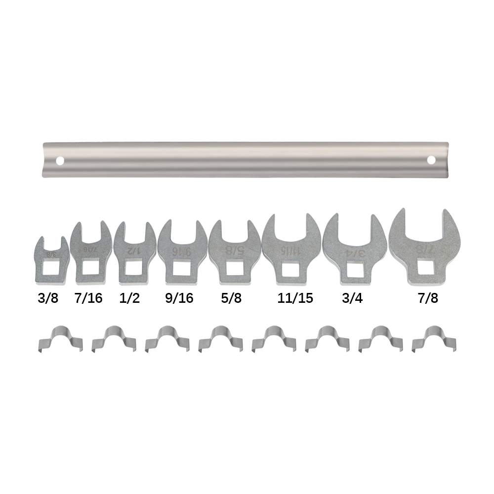 Jeu de clés à pied-de-biche métriques/impériales, 8 pièces, tête carrée de remplacement, clé Bullhorn, entraînement de 3/8 pouces pour clé dynamométrique à cliquet: Argent
