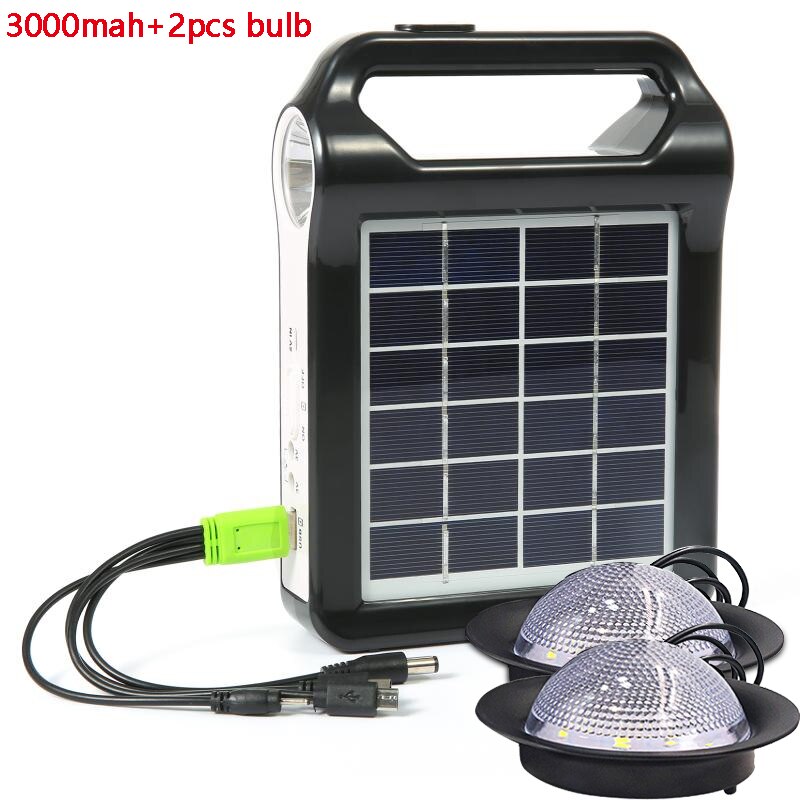 Portable 6V Rechargeable Solar Panel Power Storage Generator System USB Charger With Lamp Lighting Home Solar Energy System Kit: 3000mah and two bulb