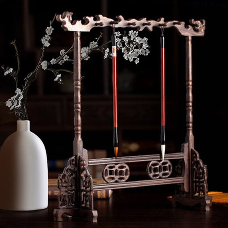 Rose Hout Grote Size Kalligrafieborstel Houder Antieke Stijl Traditionele Schilderen Schrijven Pen Houder Borstel Rack