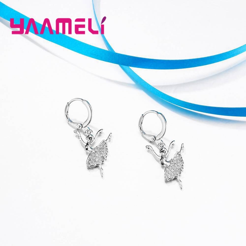 Yaamel Elegante Danser 925 Sterling Zilveren Ketting Oorbellen Set Shiny Zirconia Vrouwen Vrouwelijke Engagement Sieraden