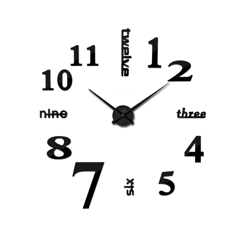 Large Wall Clock Quartz 3D DIY Big Watch Decorative Kitchen Clocks Acrylic Mirror Sticker Oversize Wall Clocks Home Letter Decor: Black Black center / 37inch