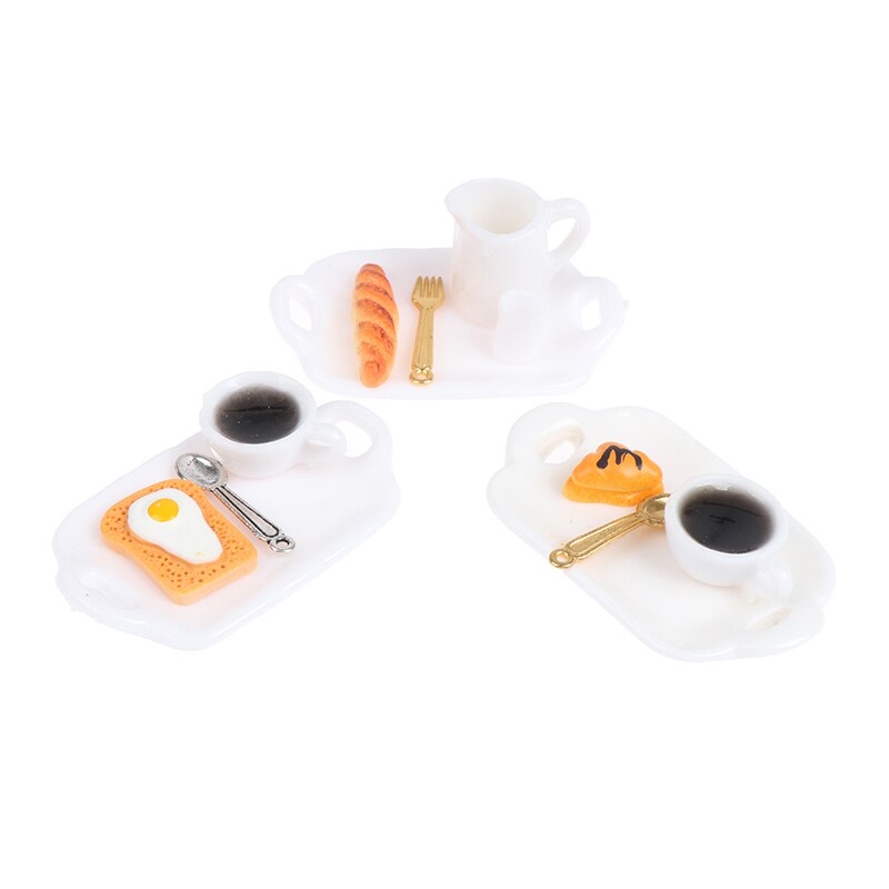 1:12 Dollhouse Miniatuur Ontbijt Sets Hamburger Croissant Toast Ei Koffie Met Lade Keuken Voedsel Accessoires