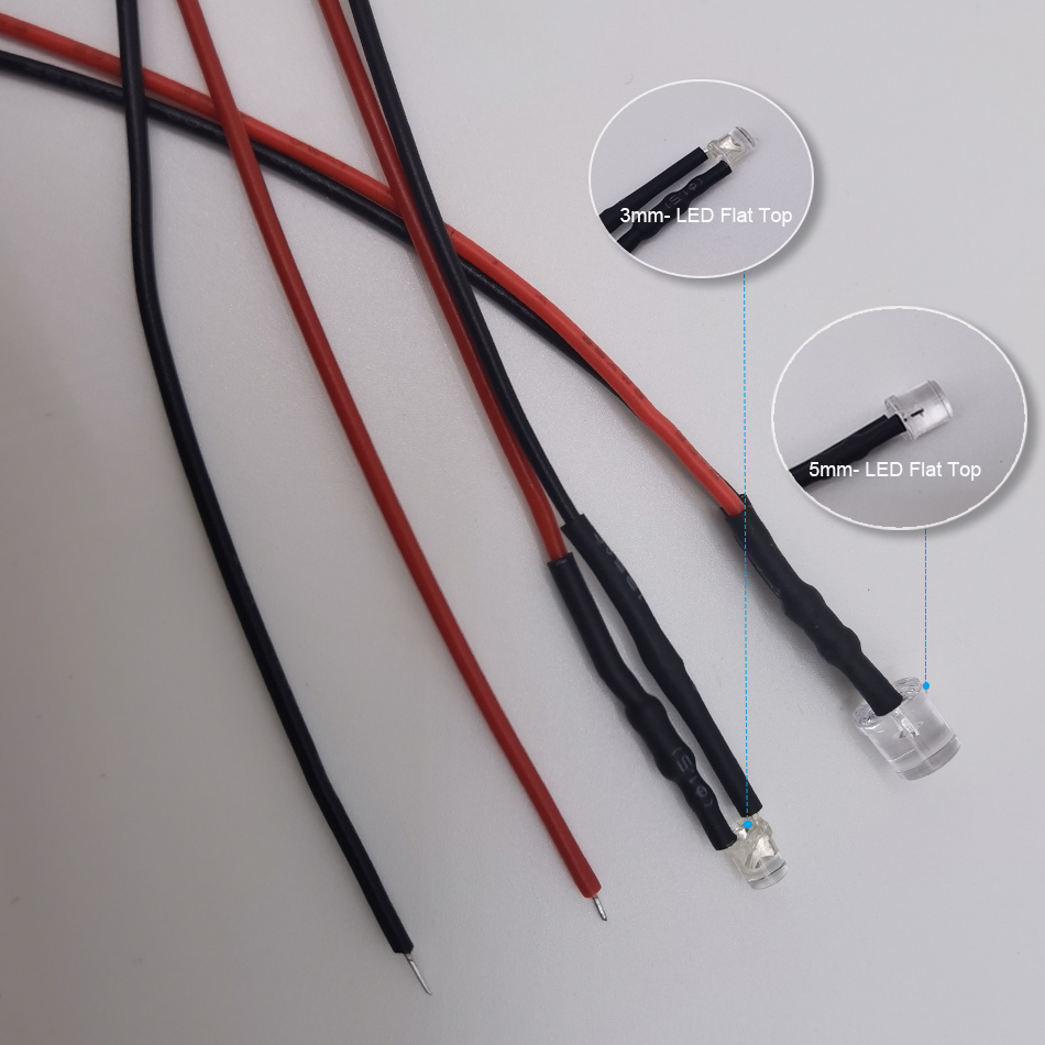 10 Uds DC 3V 5V 12V diodos LED de parte superior plana 20cm precableado 5mm bombilla de lámpara de luz LED diodos emisores precableados para decoración del hogar DIY