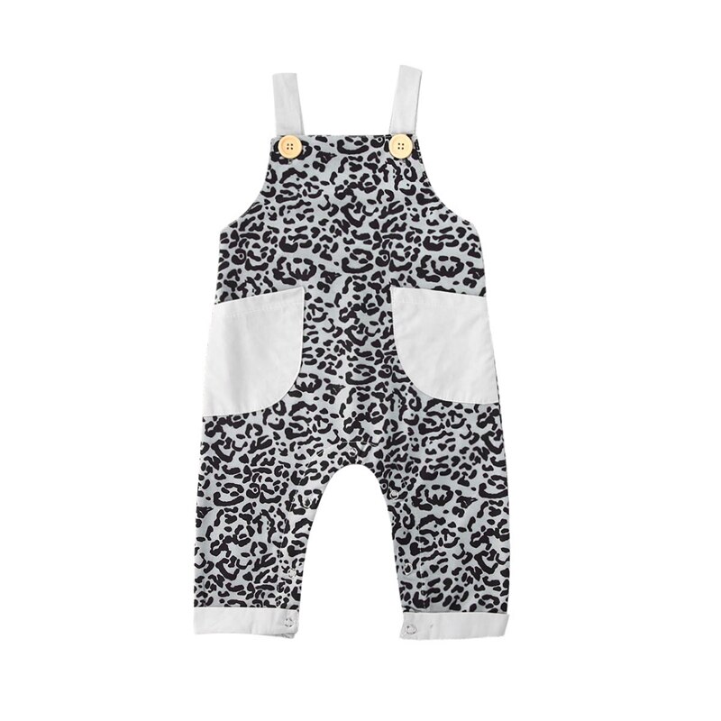 0-5Y Baby Baby Meisjes Jongens Kids Overalls Broek Luipaard Print Pocket Patchwork Rompertjes Jumpsuits Zomer Kleding: Grijs / 18m