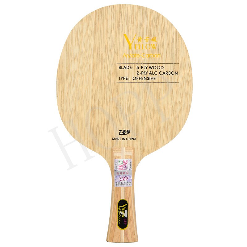 Raqueta de tenis de mesa Friendship 729, paleta de palo de ping pong, color negro/amarillo/azul, Arylate: Yellow Carbon FL