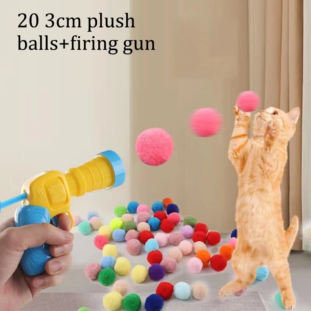 1 ensemble de jouets interactifs pour chat, pistolet jouet très amusant, 20 pièces, balle en peluche, lance une balle silencieuse à rebond élevé pour taquiner le chat