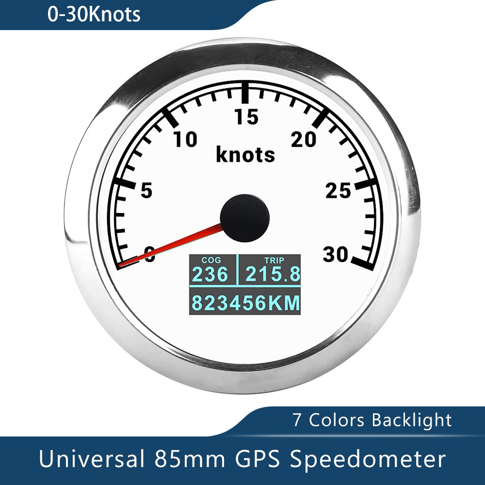 Novo velocímetro de 85mm gps 0-30/60 nós 0-60/80/120/160/200 mph 0-60/120/200km/h com luz de fundo de 7 cores para a motocicleta do barco do carro: 30KnotsWS