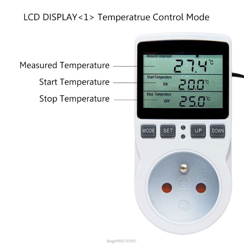 Multi-Function Thermostat Digital Temperature Controller Socket Outlet w/ Timer Switch Sensor Probe Heating Cooling 16A D31 20