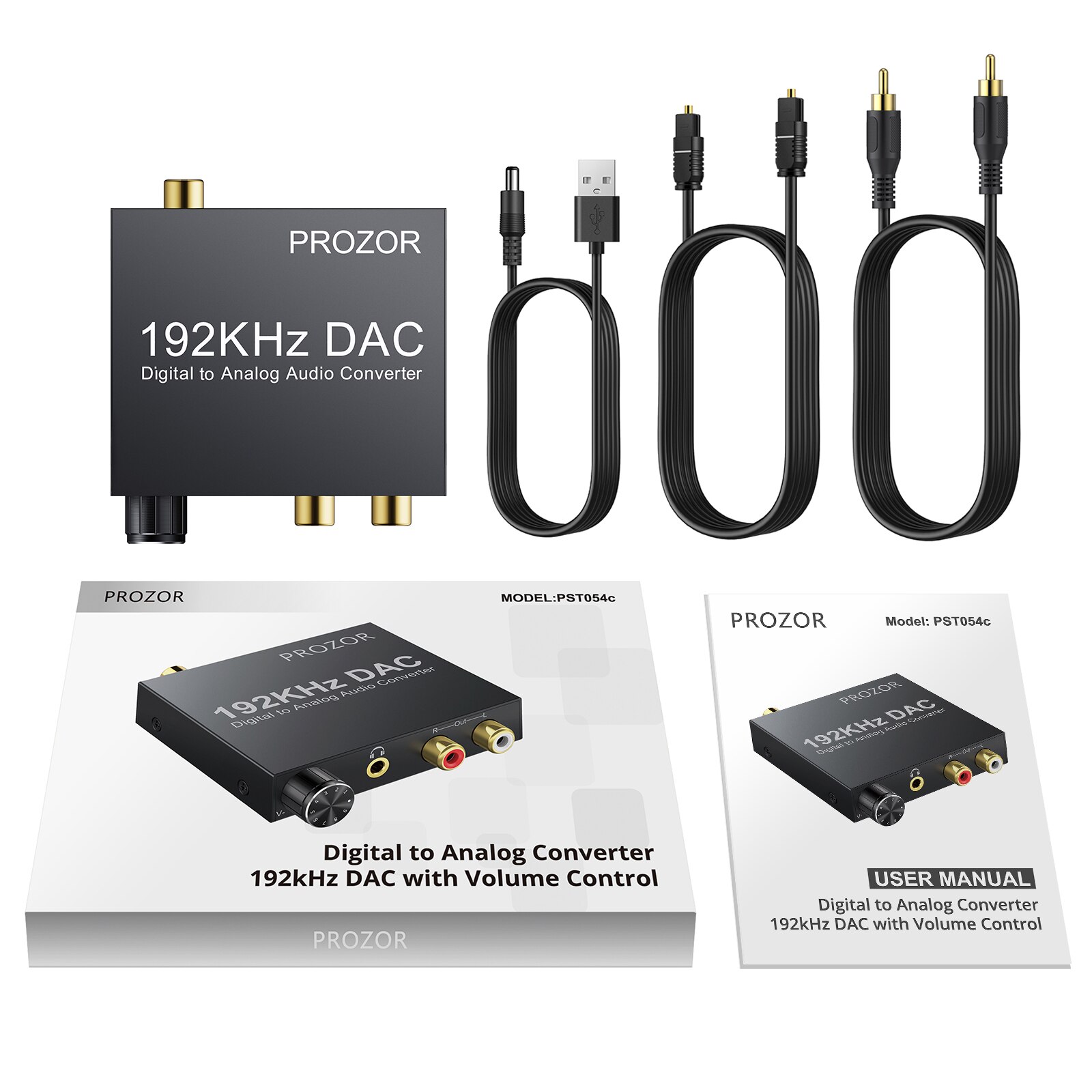 PROZOR DAC Audio Digital Converter L/R RCA 3.5mm Output With Volume Control Coaxial SPDIF Toslink to Analog Stereo Audio Adapter