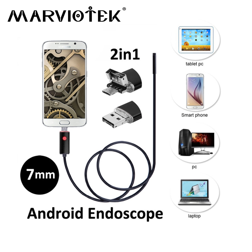 2M 5M 10M 7Mm 2 In 1 Mini Camera Hd Usb Endoscoop Camera Android Buis Waterdicht snake Borescope Usb Inspectie 6 Led Endoscoop