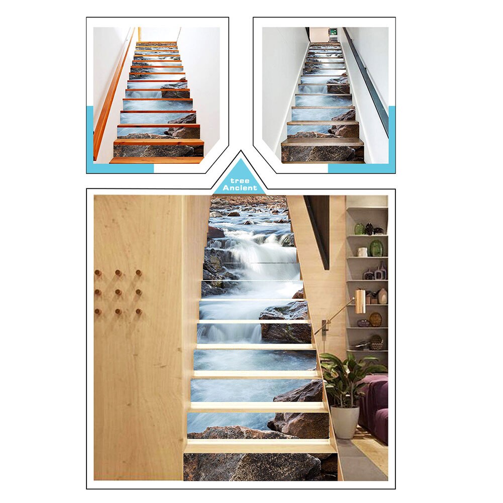 13 Uds pegatinas de escalera patrón de agua que fluye autoadhesivo impermeable pegatina para escaleras 2019ing