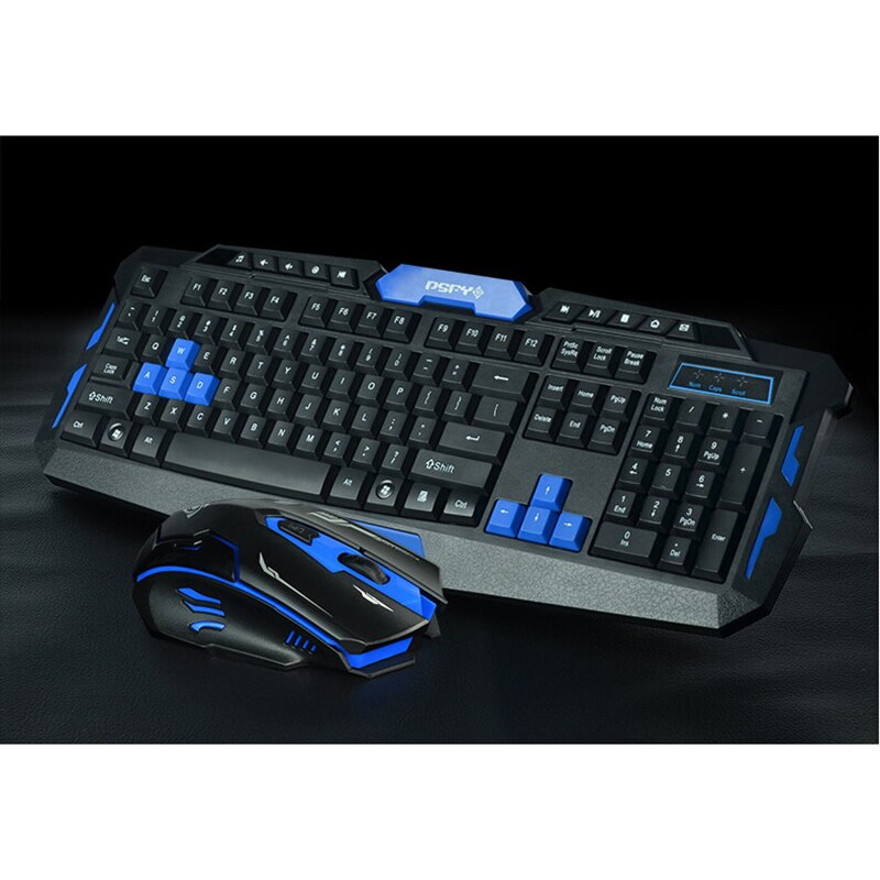 Nuovo Set combinato Mouse tastiera Wireless USB 2.4Ghz 1600DPI Mouse da gioco Multimedia impermeabile per PC Desktop: Black Blue