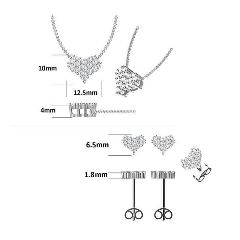 Schmetterlingsschmuck-set 100% 925 sterlingsilber mit moissanit-herzanhänger und ohrsteckern in der farbe d für #39 – party-schmuck