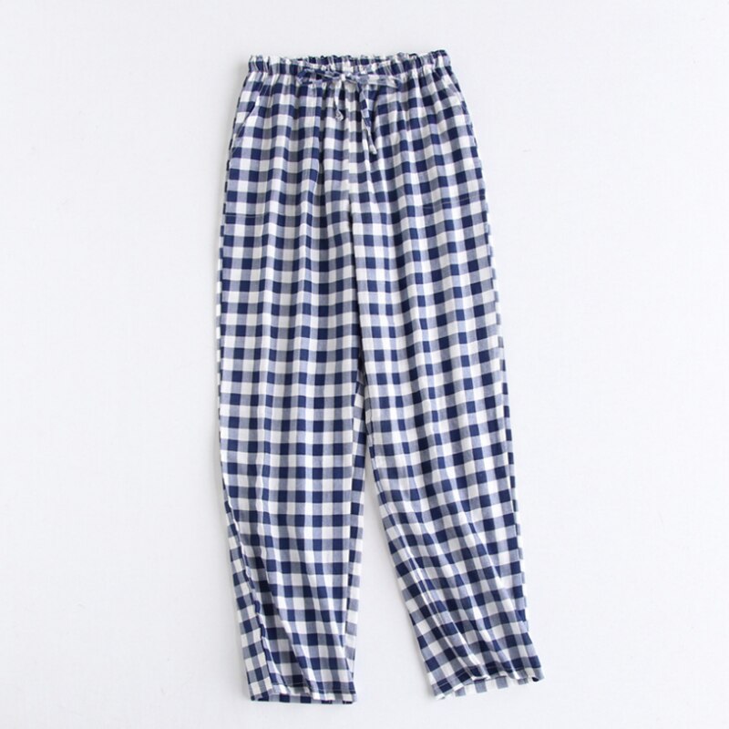 Men's Cotton Gauze Trousers Plaid Knitted Sleep Pants Mens Pajamas Pants Bottoms Sleepwear Pajama Short for Men Pijama Hombre