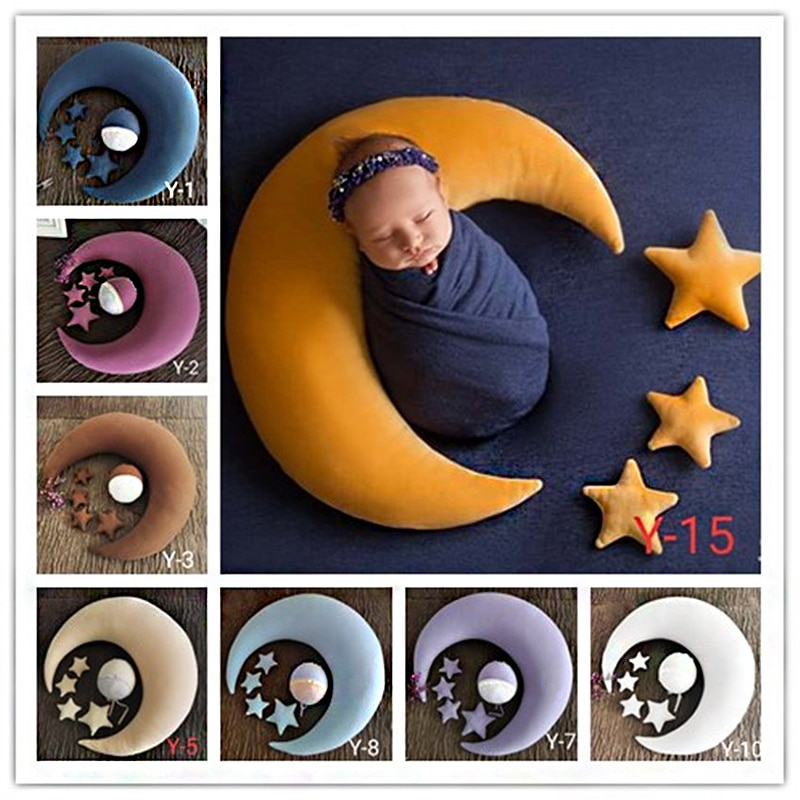 Moon Pillow Newborn Photography Prop Baby Posing Pillow Star Hat Set Baby Body Poser for Studio Photo