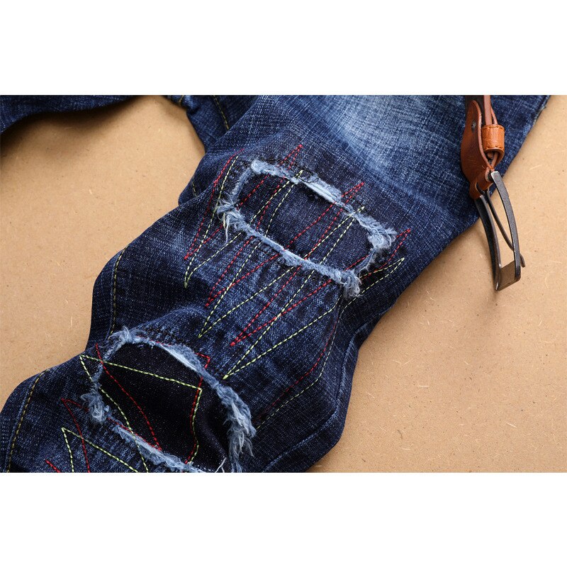 Heren jeans slank gat skinny gerafelde streetwear denim broek hiphop jeans heren gescheurde kokerbroek