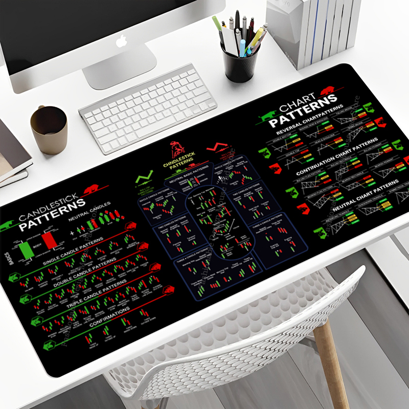 Musemåtte stor til handelsdiagrammønstre genveje snydeark tastatur musemåtte lysestagemønstre skrivebordsmåtte kontorbruger