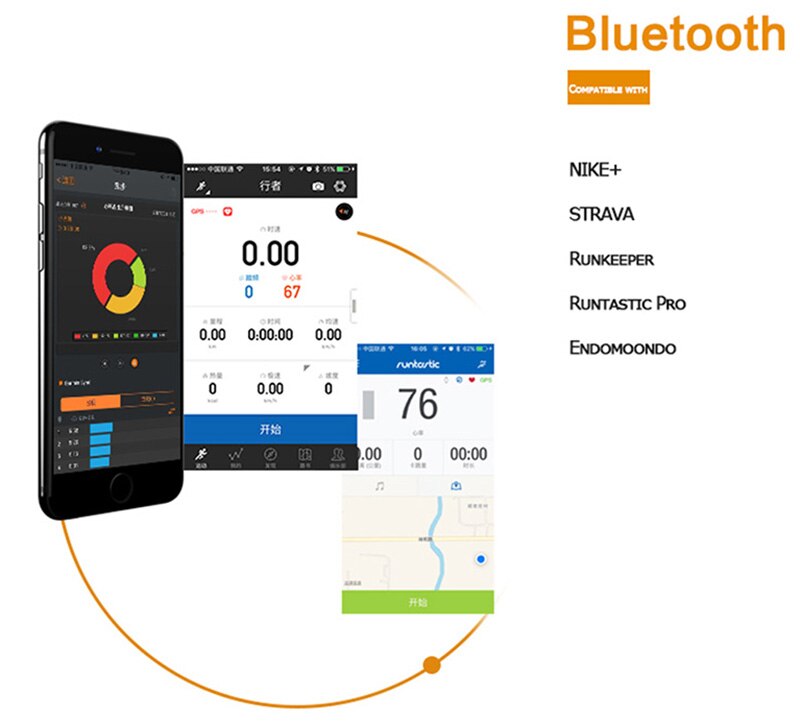 Pulsmåler m/ bryststropp til iphone android telefon wahoo polar suunto garmin bluetooth 4.0 &amp; maur+ sykkelklokke datamaskin