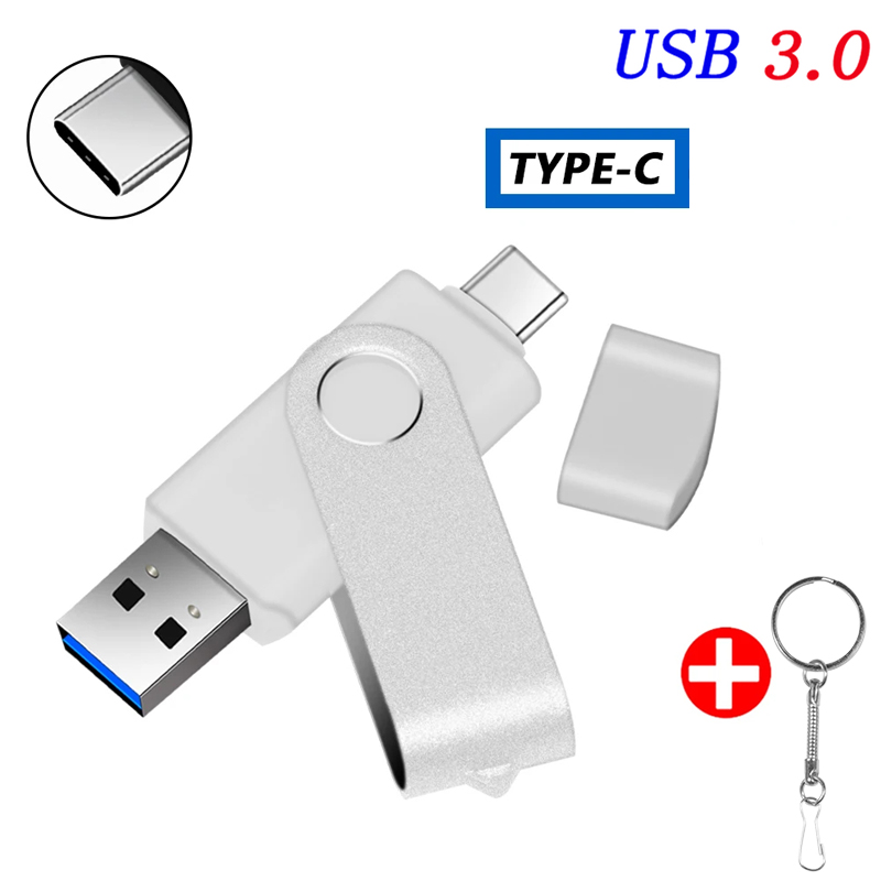 Type-C USB 3.0 High Speed Flash Drive 2 IN 1 360° Rotate Freely Pen Drive 128GB/64GB/32GB/16GB Multi-format Compatible U Disk: green / 32 GB