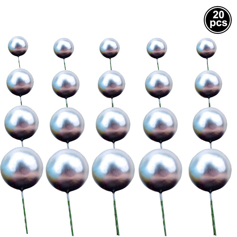 20pcs Golden Ball Cake Topper Happy Birthday Baby Baptism Cake Decoration Diy Cupcake Wedding Party Decoration Supplies: silver 20pcs