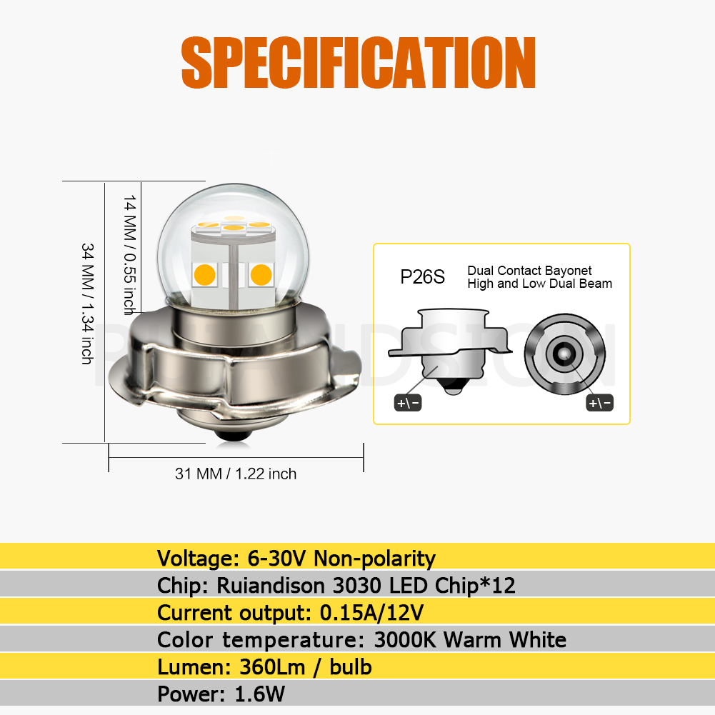 Ruiandsion  p26s p45t led-lampa scooteradapter motorcykel led-strålkastarlampa racerlampa 6v 12v 24v 30v vit varmvit gul