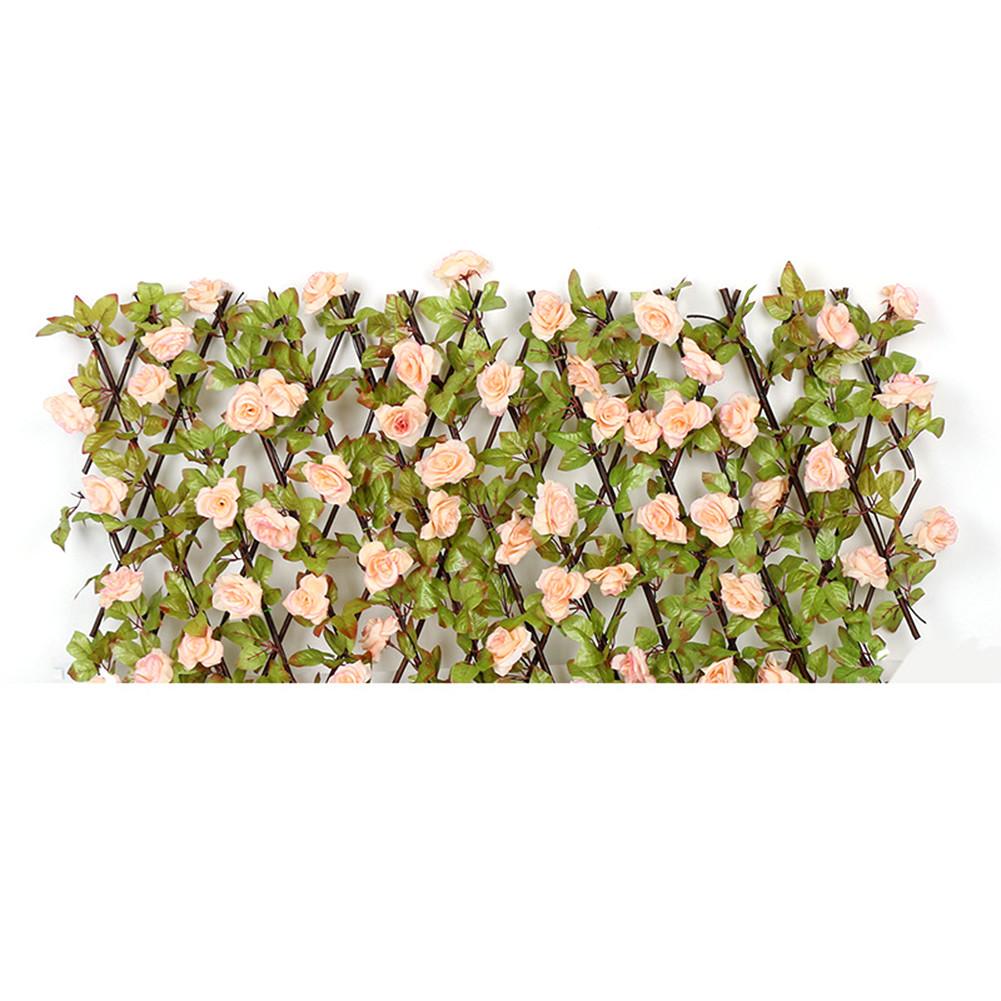 Simulation clôture filet haie en bois avec fleurs artificielles feuilles décoration de jardin criblage écran en expansion clôture rétractable: Small C
