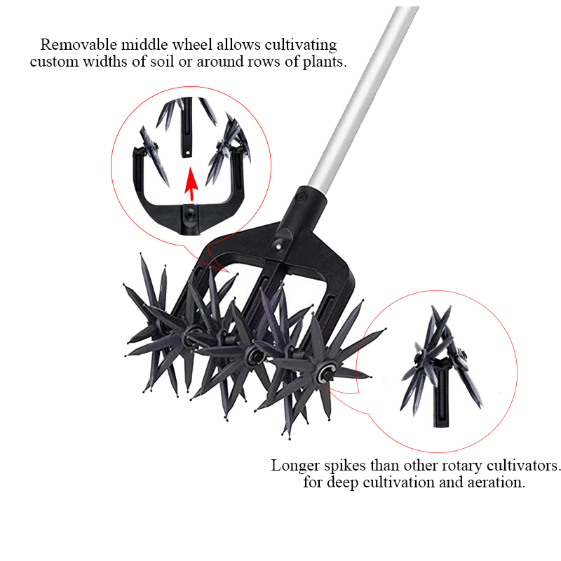Cultivateur rotatif 2 en 1, arracheur de pelouse en plastique, aérateurs manuels, outil de rotation du sol, repiquage de terres agricoles