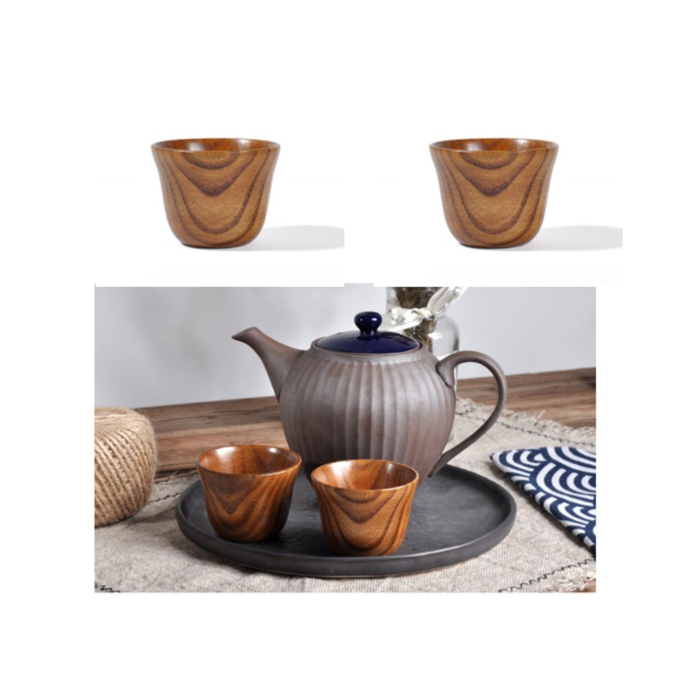 2pcs Wooden Tea Cup Solid Wood Tea Cup Natural Household Tea Cup Eco-friendly Drinking Cup