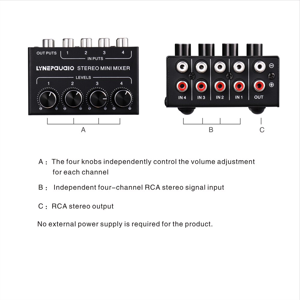 Mini Stereo Vier Kanaals Passieve Mixer