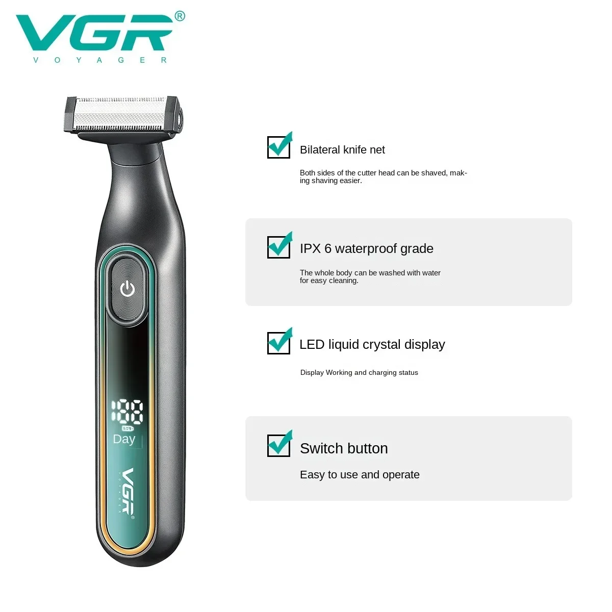 VGR Razor Professioneller Elektrorasierer Tragbare Rasiermaschine Wasserdichter Bartschneider Friseur Rasiermaschine für Männer V-360