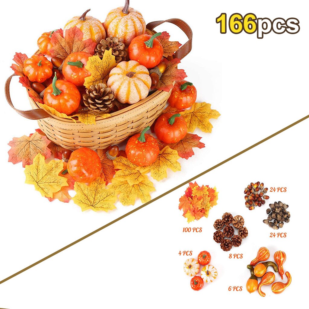 50Pcs/Set Fall Decoration Pumpkins and Maple Leaves Pine Cones Acorns Halloween Tanksgiving Christmas Festival Decor: 166pcs
