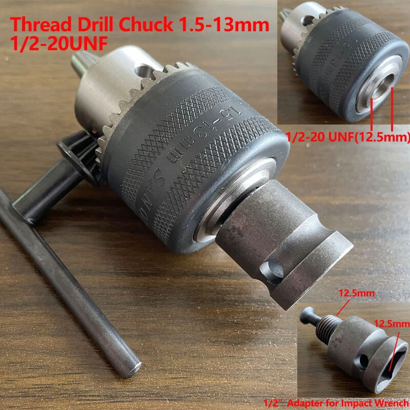 Drill Chuck Adapter Convert Impact Wrench Into Electric Drill 1/2"-20UNF & 3/8"-24UNF Thread 3 Jaw SDS Plus Mini Drill Chuck: H-2