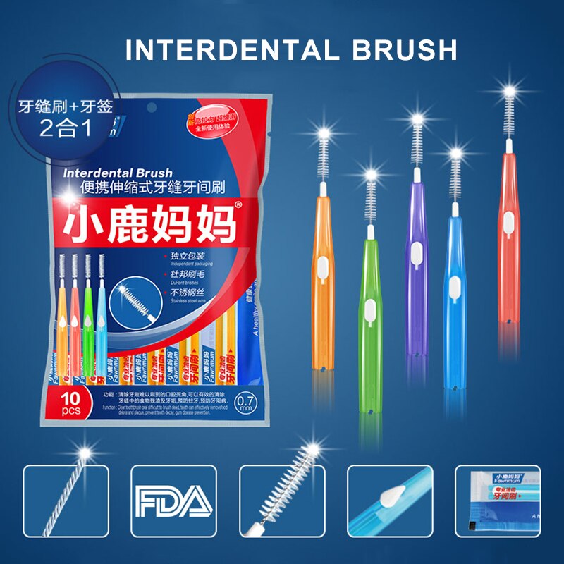 10 stk tand-mundhygiejne push-pull interdental børste voksne tandrensning tandtråd børste tandstikker 5 størrelse børstehoved tandpleje