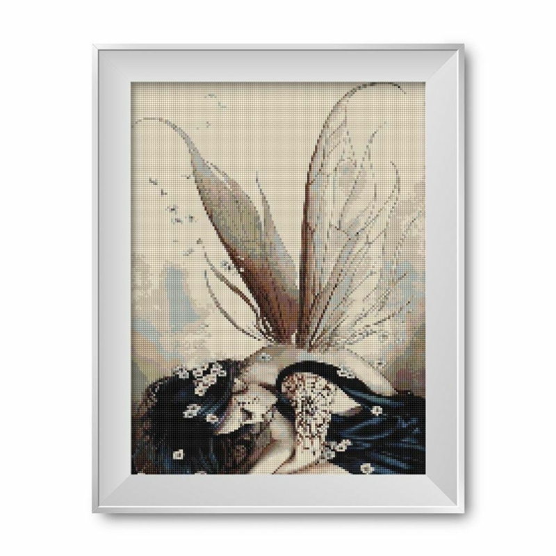 Pintura de Hada de diamantes, punto de cruz, lienzo, Retrato, obra de arte, artesanía 3D