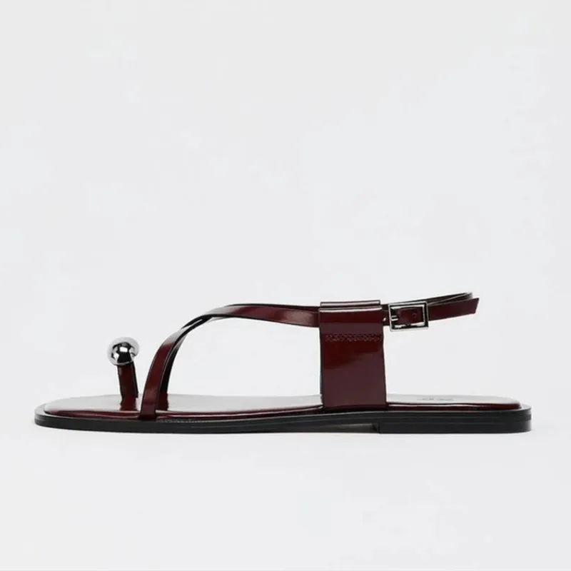 Sandalias planas con de hebilla y correa cruzada para mujer, zapatillas planas informales con decoración de Metal a la , zapatos de playa cómodos, verano