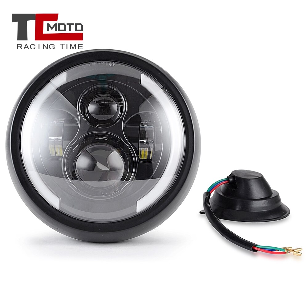 7.5 "Ronde Koplamp Met Wit/Amber Halo Ring Voor Cafer Racer Honda Suzuki Bmw 7.5 Inch Projector Led motorfiets Koplamp